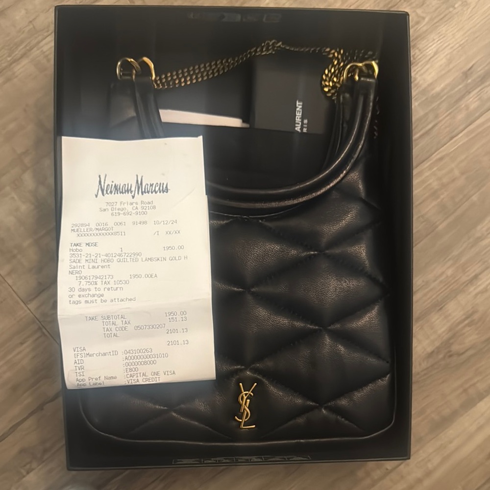 Yves Saint Laurent Black and Gold Quilted Shoulder Bag - Picture 8 of 12
